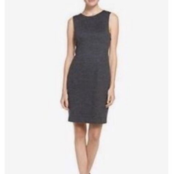 Theory Ponte Knit Pencil Dress Gray 12 V Neck stretch bodycon preppy business - Picture 1 of 8